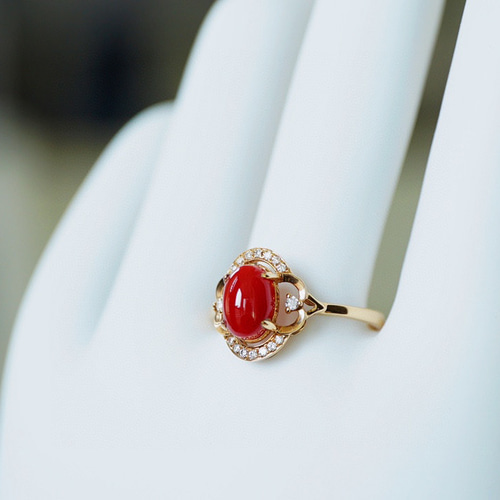 受注制作「新作 深海の珊瑚」K18 天然血赤珊瑚 サンゴ 天然  