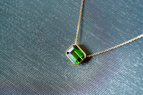 SIMPLE」K18 天然グリーントルマリン ネックレス 天然ダイヤモンド