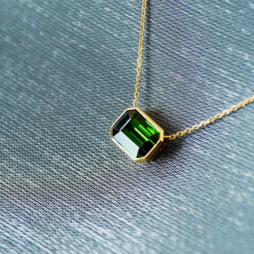SIMPLE」K18 天然グリーントルマリン ネックレス 天然ダイヤモンド 