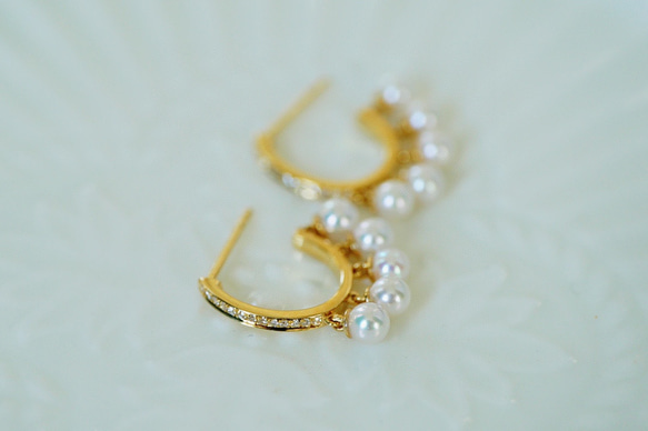 「幸せ」ピアス　天然akoya真珠　高品質　可愛い　K18 天然ダイヤモンド　幸運 4枚目の画像