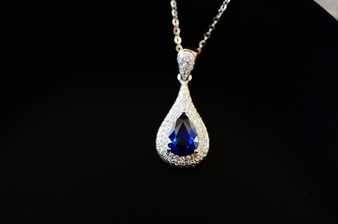 K18WG 天然サファイア 天然ダイヤモンド ネックレス 成功 誠実 慈愛 9