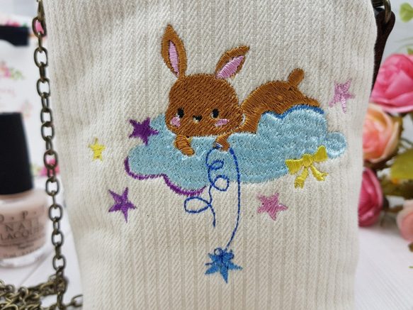 剌クラウドバニースター刺繍ゴールドバッグ化粧品バッグハンドバッグクロスボディバックパック 3枚目の画像