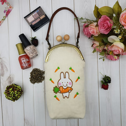刺繍ウサギニンジンキャンバスゴールドバッグ（大）ペンシルケース携帯電話バッグ化粧品バッグハンドバッグクロスボディバッグ 1枚目の画像