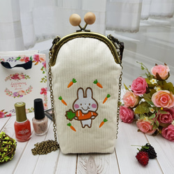 刺繍ウサギニンジンキャンバスゴールドバッグ（大）ペンシルケース携帯電話バッグ化粧品バッグハンドバッグクロスボディバッグ 2枚目の画像