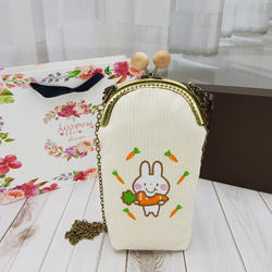 刺繍ウサギニンジンキャンバスゴールドバッグ（大）ペンシルケース携帯電話バッグ化粧品バッグハンドバッグクロスボディバッグ 5枚目の画像