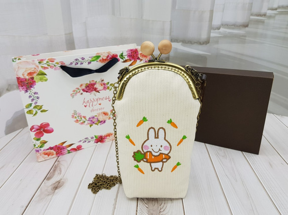 刺繍ウサギニンジンキャンバスゴールドバッグ（大）ペンシルケース携帯電話バッグ化粧品バッグハンドバッグクロスボディバッグ 5枚目の画像