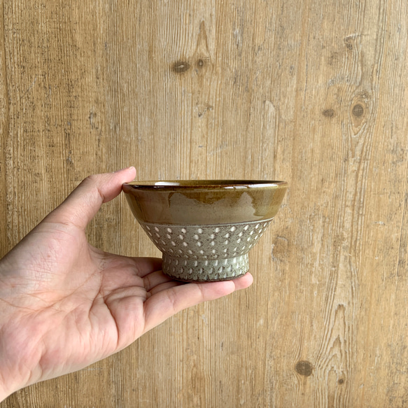 トビカンナ塗分 高台茶碗　茶　赤土 5枚目の画像