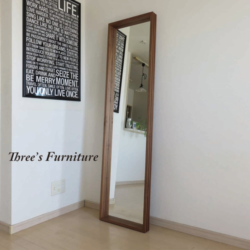 ウォールナット無垢材ミラー 姿見鏡 スタンドミラー 44cm×170cm