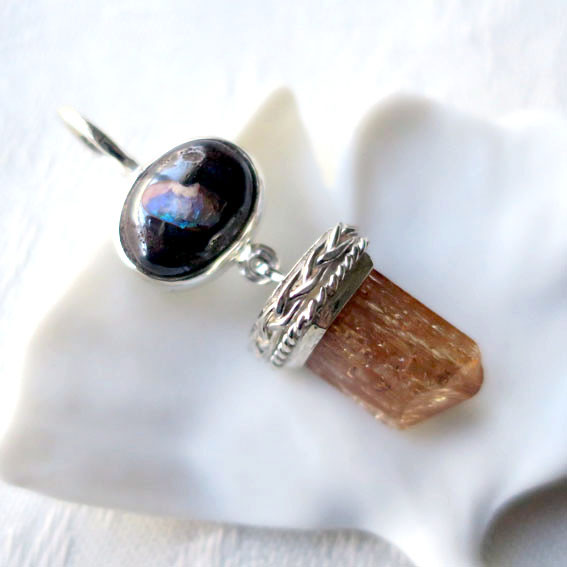 オパール × インペリアルトパーズ 原石 シルバー ペンダント ｜ 天然石ジュエリー × 誕生石