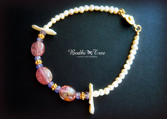天使の羽　ウォーターメロントルマリン＋パール　ブレスレット　ファンタジー｜天然石ジュエリー