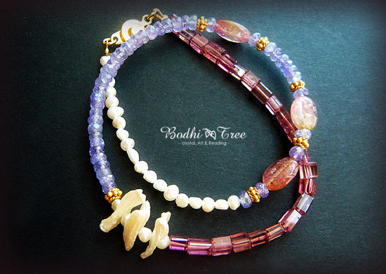 天使の羽　ウォーターメロン＋タンザナイト＆パール　2連ブレスレット　ファンタジー｜天然石ジュエリー