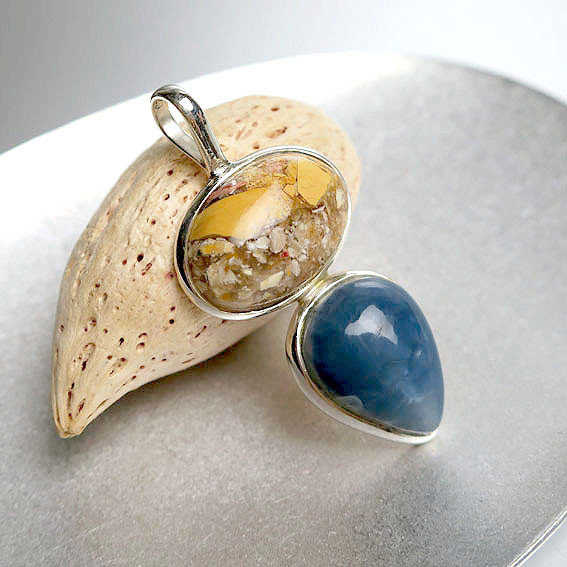 ブルーオパール + モッカイト ペンダント 天然石ジュエリー 10月誕生石 秋の誕生石2025