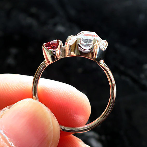 Herkimer 鑽石 + 紅碧璽 SV 戒指 第5張的照片