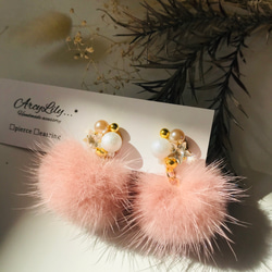 スター ビジュー ふわふわ ミンク ファー ピアス +*. イヤリング