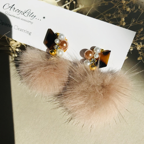 ミンクファー べっ甲 きこえる イヤリング ピアス ♡ kbf 好きな方