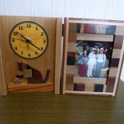 猫の日2023 猫の寄木細工 置き飾り電波時計＋フォトスタンド 掛け時計