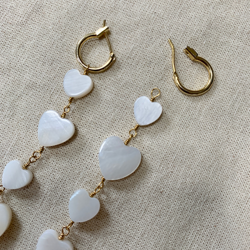 送料無料✴︎No.111 ハートシェル 2wayランダム4連ピアス✴︎16kgp  