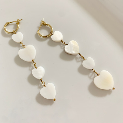 送料無料✴︎No.111 ハートシェル 2wayランダム4連ピアス✴︎16kgp  