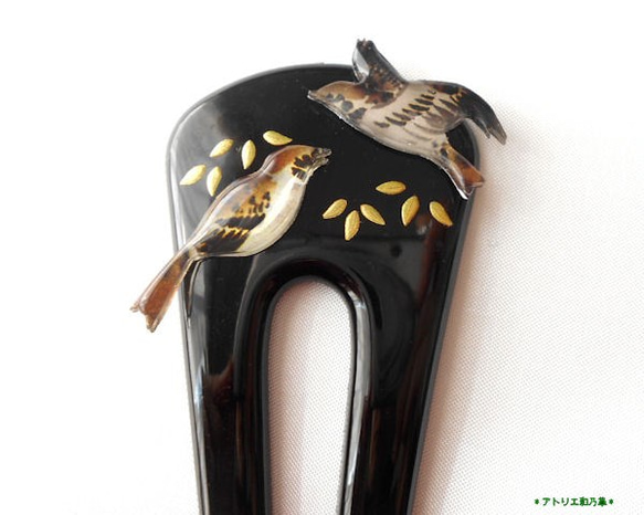 簪) 2羽の雀に笹 金蒔絵調 かんざし 和do.ra.do.👘 通販 5188645