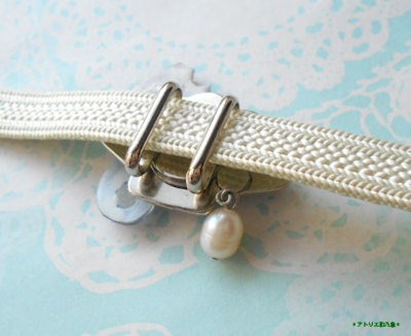 (帯留）アバロンシェルの真珠貝にタツノオトシゴ＆淡水パール 4枚目の画像