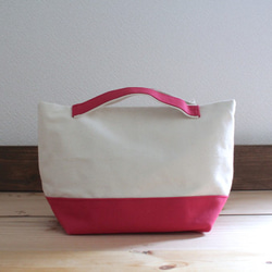 キャンバスバッグ (S)　手提げ ランチバッグ エコバッグ バッグインバッグ 内ポケット 帆布 ピンク 生成り 白 42 4枚目の画像