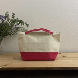 キャンバスバッグ (S)　手提げ ランチバッグ エコバッグ バッグインバッグ 内ポケット 帆布 ピンク 生成り 白 42 3枚目の画像