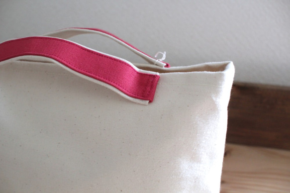 キャンバスバッグ (S)　手提げ ランチバッグ エコバッグ バッグインバッグ 内ポケット 帆布 ピンク 生成り 白 42 5枚目の画像