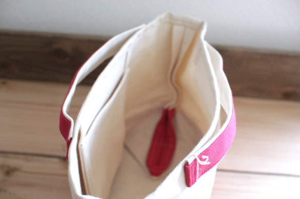 キャンバスバッグ (S)　手提げ ランチバッグ エコバッグ バッグインバッグ 内ポケット 帆布 ピンク 生成り 白 42 6枚目の画像