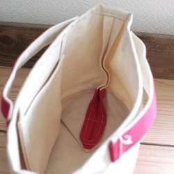 キャンバスバッグ (S)　手提げ ランチバッグ エコバッグ バッグインバッグ 内ポケット 帆布 ピンク 生成り 白 42 8枚目の画像