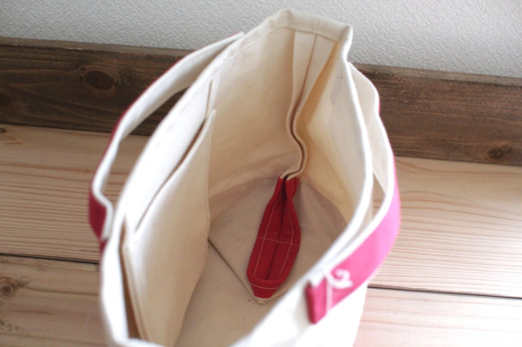 キャンバスバッグ (S)　手提げ ランチバッグ エコバッグ バッグインバッグ 内ポケット 帆布 ピンク 生成り 白 42 8枚目の画像