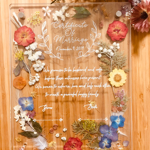 結婚証明書 アクリル板 押し花 ドライフラワー おしゃれウェディング