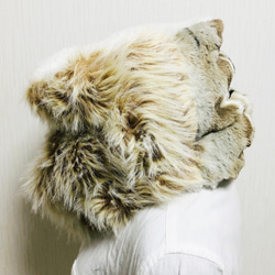 【再次上架】棕色貓圍巾 3種長毛米色生態毛皮混兔圖案 保暖加厚圍巾純白羊皮圍巾內襯 第3張的照片
