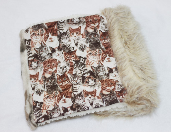【再次上架】棕色貓圍巾 3種長毛米色生態毛皮混兔圖案 保暖加厚圍巾純白羊皮圍巾內襯 第7張的照片