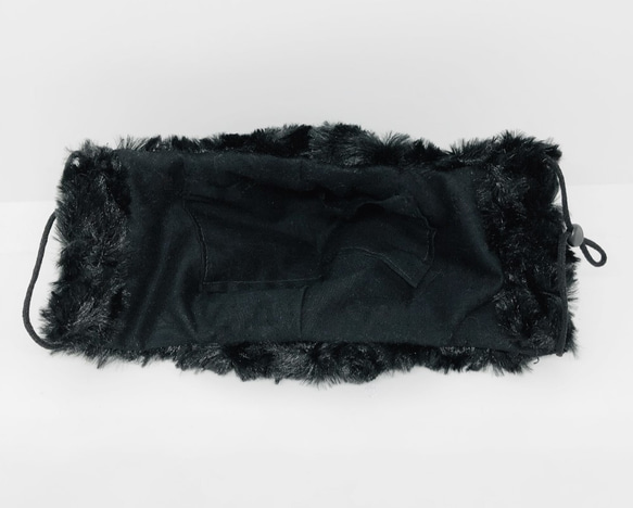 【送料無料】ポケット付き 極暖もこもこブラック 黒のファーリーエコファー 内側リネンで呼吸も楽々仕様 防寒用冬マスク 4枚目の画像