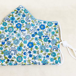 羊博士 / 3D 棉質口罩，帶內袋，藍色花卉圖案，綠松石邊緣堆疊 第3張的照片