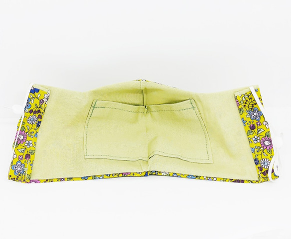 內袋芥末自由花卉圖案棉層黃綠色環保布面罩 第5張的照片