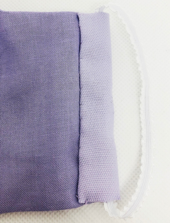 シープ博士/内ポケ付き 立体コットン春マスク 淡い藤色とラベンダーのレイヤード重ね ペールトーンの薄紫系 6枚目の画像