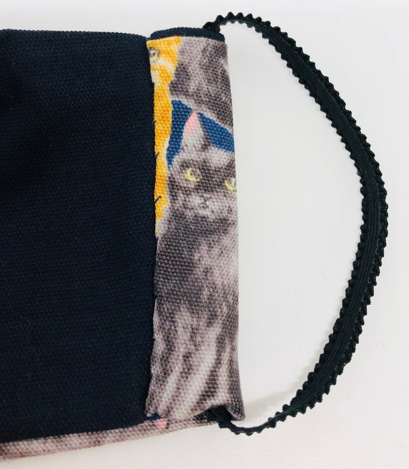 【再販】まるで深夜の猫集会 ネコいっぱい柄 ポケット付き 立体コットンマスク 春モデル ミッドナイトブルー 5枚目の画像