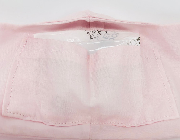 内ポケ付きエコな布マスク  軽やかコットンリネン 上品な淡い桜のベビーピンク ペールトーンの乙女椿色 6枚目の画像