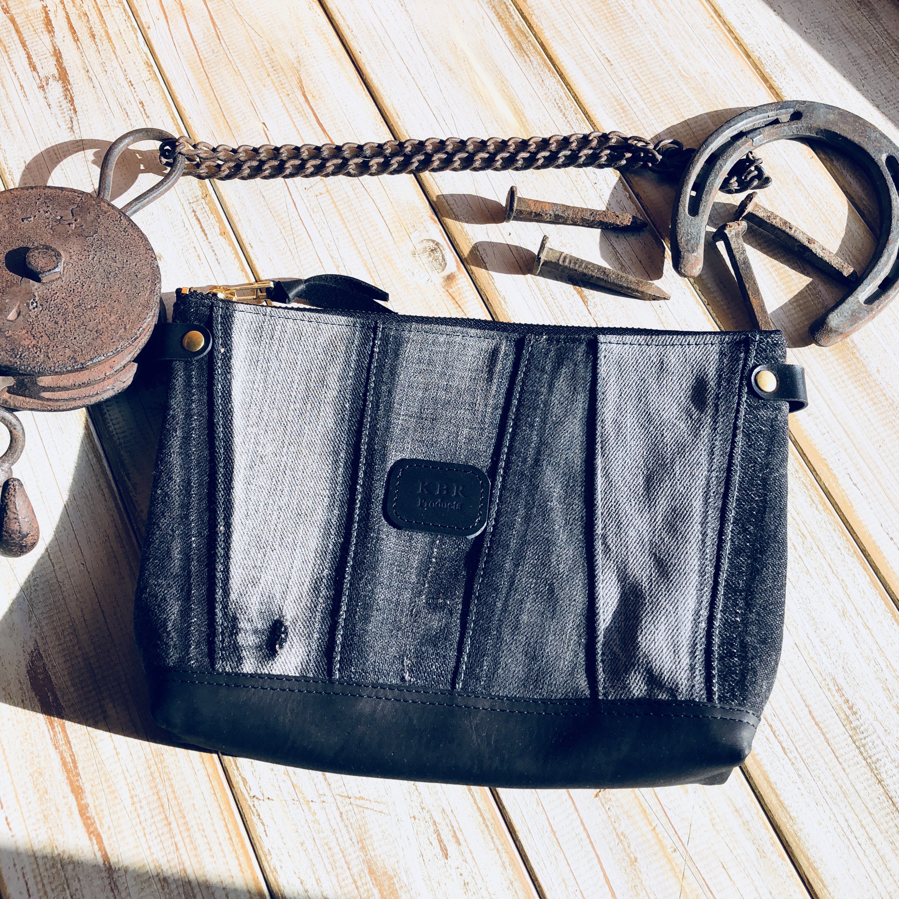 デニムリメイクポーチ＆ショルダーバッグ　パッチワーク