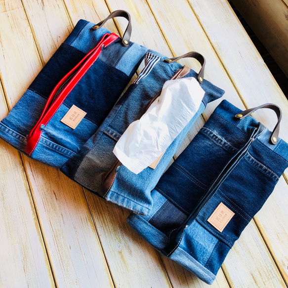 パッチワークデニムボックスティッシュケース ティッシュケース KBR