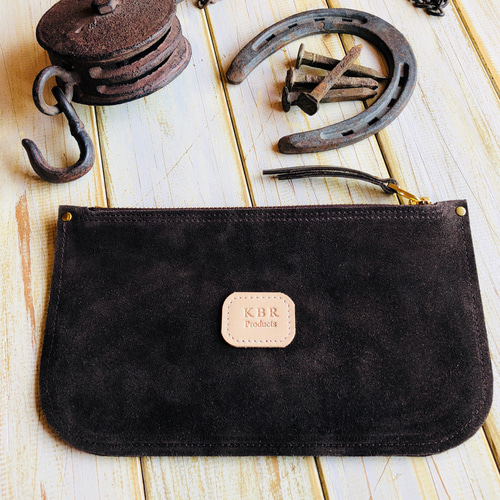 ネイティブ柄スリムベロアレザーポーチ小物入れ オルテガ柄 ポーチ