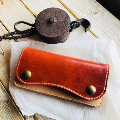 ホースハイド×ステアハイド ヌメ革 ロングウォレット 手縫い
