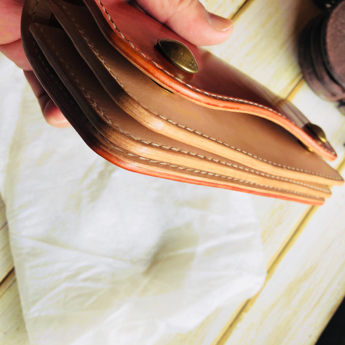 ホースハイド×ステアハイド ヌメ革 ロングウォレット 手縫い