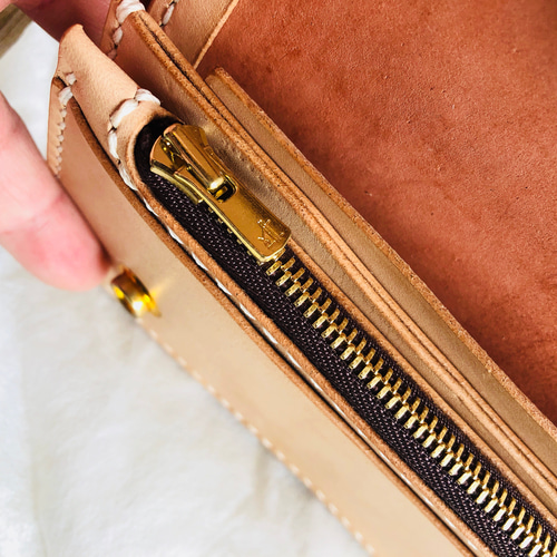 ホースハイド×ステアハイド ヌメ革 ロングウォレット 手縫い