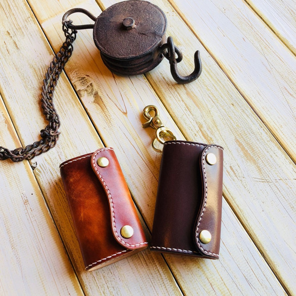 手縫い やや大きめサイズ 5連キーケース ヌメ革 キーケース（メンズ