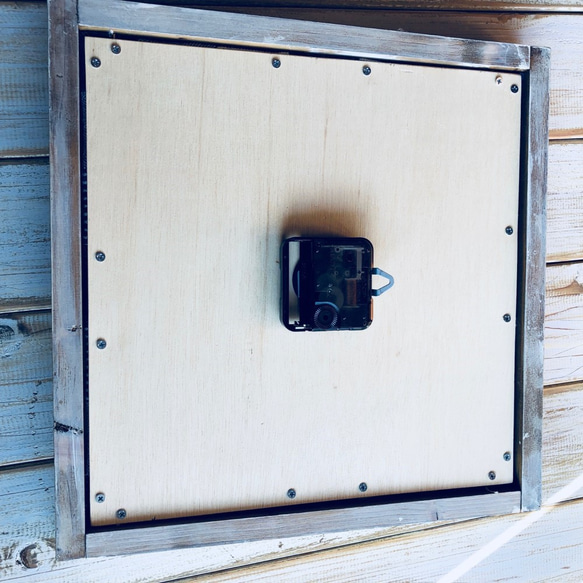 アンティークテイスト パッチワークデニムとウッド（木枠）の掛け時計 置時計 3枚目の画像