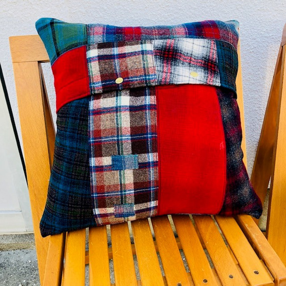 Vintage Pendleton リメイク パッチワーク ウールクッションカバー ペンドルトン 45×45 ver.1 2枚目の画像