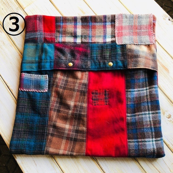 Vintage Pendleton リメイク パッチワーク ウールクッションカバー ペンドルトン 45×45 ver.1 8枚目の画像