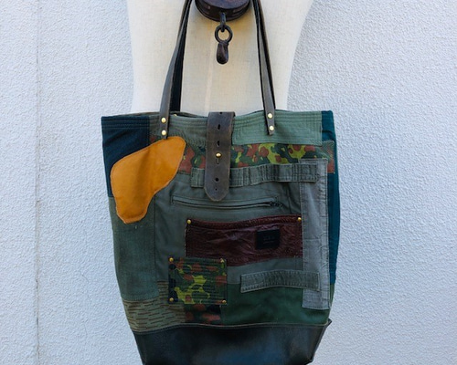 ミリタリーリメイクトートバッグ ARMY パッチワーク トートバッグ KBR
